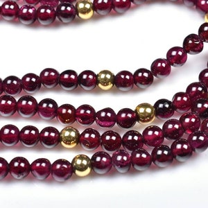 Garnet Necklace 35&quot; Smooth Plain Round Shape(3mm)-Beaded Necklace-Handmade Necklace-Natural Gemstone..b403