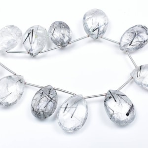 Black Rutile Faceted Pear Shape Briolette Beads 13×17 - 14.75×19.75(aprx) 7.5&quot;Strand.#b328