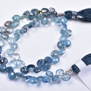Moss Aquamarine Faceted Heart Shape Briolette Beads AAA Quality 5mm 9&quot; Strand.b1053