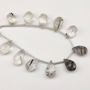 Black Rutile Faceted Teardrop Shape Briolette Beads Loose Gemstone 8×11.50 - 8×14mm 11Beads...b1034