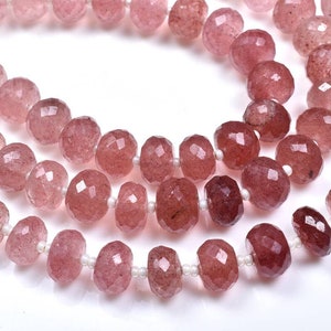 Strawberry quartz Faceted Rondelle Beads AAA Quality 9-10mm Loose beads  6&quot; Strand ..b1237
