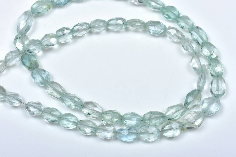 15 Strand..b649 Aquamarine Nuggets Christmas Sale Natural Aqumarine Faceted Oval Shape Beads 5\u00d76-6\u00d78mm