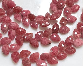 Natural Rhodonite Faceted Pear Briolette Beads Gemstone Leaf Shape Fancy Beads AAA Quality Side Drilled 7×10mm .LT-265
