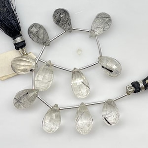 Natural Black Rutile Faceted Drops Shape Briolette Beads Loose Gemstone Teardrop Beads String For Earring Making 8×11.50 - 8×14mm...b1034