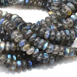 Labradorite Smooth Rondelle Beads 6-7mm Labradorite Rondelles AAA Quality Black Rainbow Plain Rondelle 8&quot;Strand .LT-109