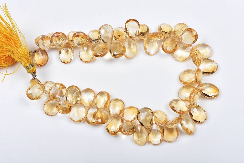 AAA Quality 8Strand.b920 8\u00d710.50-8.50\u00d711mm Natural Citrine Faceted Pear Shape Briolette Beads