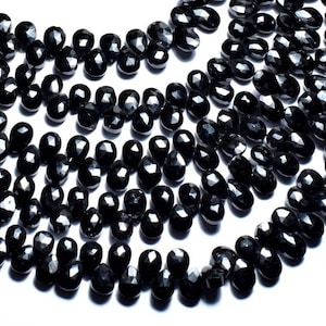 Black Spinel Faceted Pear Shape Briolette Beads Black Spinel Pear Side Drilled 6.50-7mm Spinel Beads, 8" Strand ..LT-32