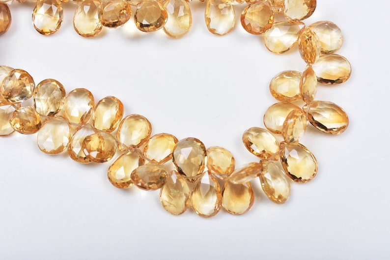 AAA Quality 8Strand.b920 8\u00d710.50-8.50\u00d711mm Natural Citrine Faceted Pear Shape Briolette Beads