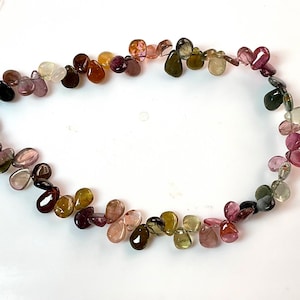 Multi Tourmaline Plain Pear Shape Briolette Beads Tourmaline Almond Shape Smooth Pear 6 - 7mm Long 8&quot;Strand .B1677