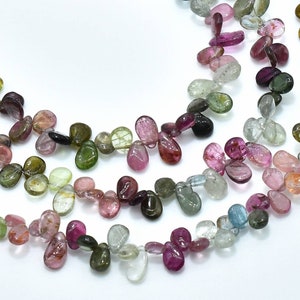 Multi Tourmaline Plain Pear Shape Briolette Beads Tourmaline Almond Shape Smooth Pear 5.50 - 7mm Long 8&quot;Strand .LT-120D