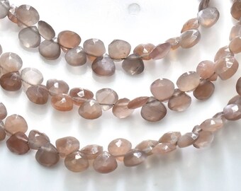 Piedra lunar de chocolate facetada en forma de corazón, briolette de piedra lunar, gema natural en forma de corazón pequeño de 4,50-4,75 mm, hebra de 6" .LT-188(2)