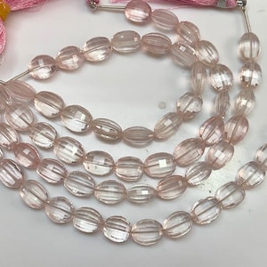 Rose Quartz Faceted Oval Shape Beads Rose Quartz Cheakerboard Cut Vertical Top Drilled 7.50×9 - 9×13mm(aprx) 6&quot; Strand .LT-190