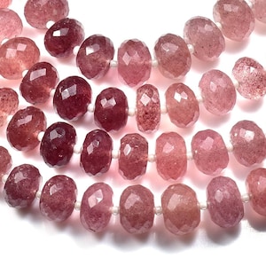 Strawberry Quartd Faceted Rondelle Shape Beads AAA Quality Strawberry Quartz Beads 9-10.50mm Natural Gemstone For Jewelry  6&quot; Strand .LT-73