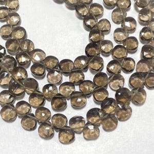 Smoky Quartz Faceted Heart shape Briolette Beads 7-8mm Smoky Quartz Bead  Quartz Briolette 6&quot;Strand ..LT-44G