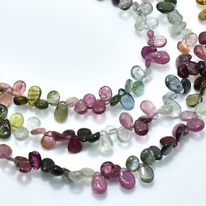Multi Tourmaline Plain Pear Shape Briolette Beads Tourmaline Almond Shape Smooth Pear 5.50 - 6.50mm Long 8&quot;Strand .LT-120C