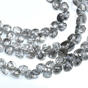 4.50-5mm Black Rutile Faceted Heart Shape, Rutile Briolette, Tiny Heart Shape, Natural Gemstone, 6&quot; Strand .LT-45