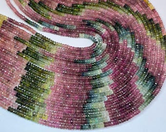 Natural Tourmaline Beads, Faceted Rondelle Shape 3 - 3.50mm Good Quality Multi Colour Gemstone Beads For Making Necklace .LT-59A