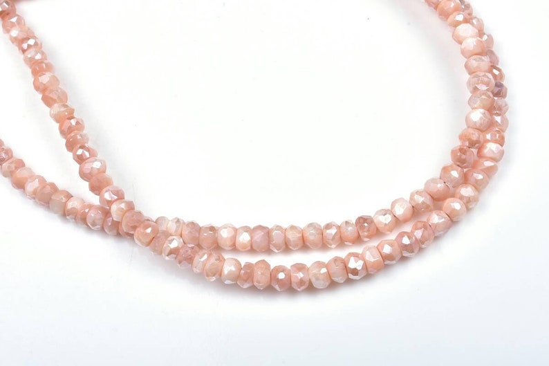 3.50-4mm Beautiful Moonstone Peach Colour Coated-Faceted Rondelle Beads-Natural Gemstone-16Strand..b417