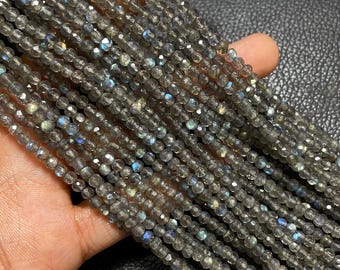 Natural Labradorite Faceted Rondelle Beads 4mm Rainbow Flash AAA Labradorite Gemstone Beads, Jewelry Supplies 12.75 Inch Strand .b019