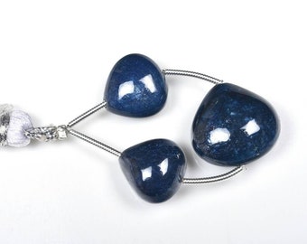 Blue Sapphire Smooth Plain Fancy Shape Beads , Nuggets Beads , Good Quality , 12-16.50mm , 3Beads...b581