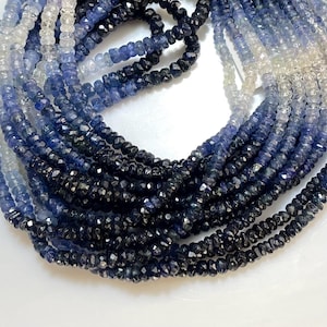 Blue Sapphire Faceted Rondelle Shaded Beads Fine Quality 3-4mm Blue Sapphire Beads 16&quot;Strand .LT-189(2)