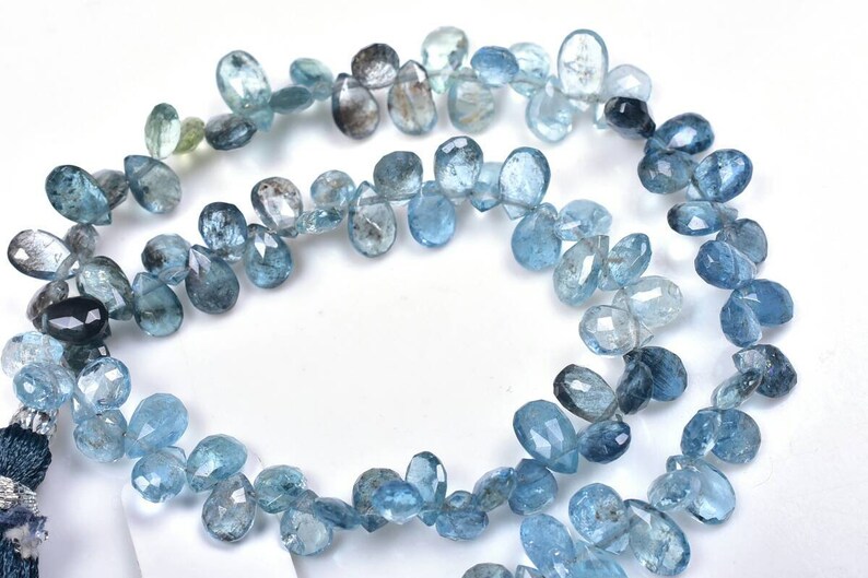Natural Moss Aquamarine Faceted Pear Shape Briolette Beads 9 Strand.b1055 AAA Quality 4\u00d76-4\u00d77mm
