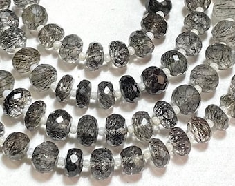 Natural Black Rutile Faceted Rondelle Beads Black Rutile Rondelles 5.50-7.50mm Natural Rutile Beads For Jewellery 6"Strand ..LT-90