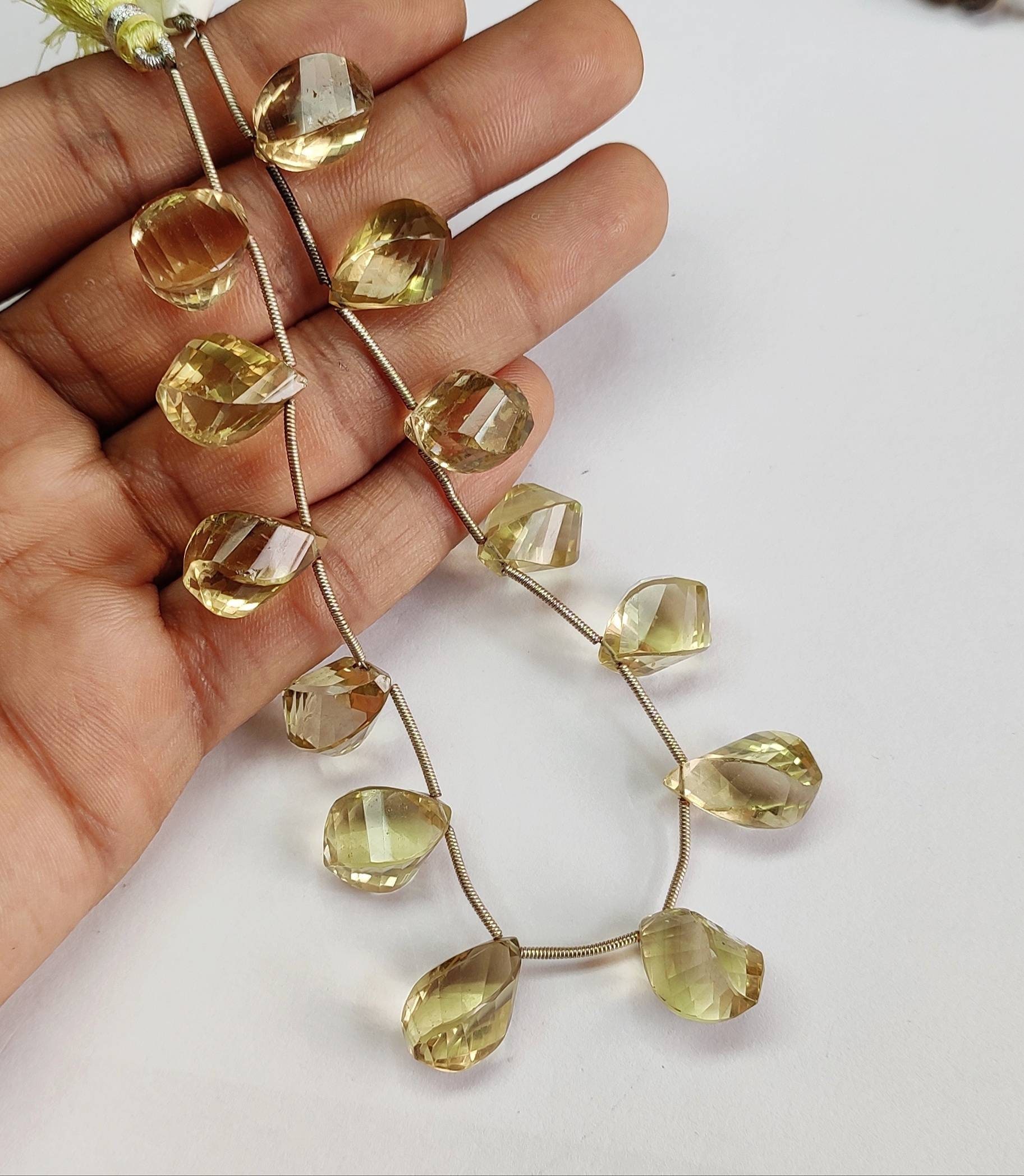 Lemon Quartz Twisted Drops Natural Gemstone Loose Beads 10