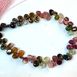 Multi Tourmaline Plain Pear Shape Briolette Beads Tourmaline Almond Shape Smooth Pear 7 - 8mm Long 8&quot;Strand .B1676