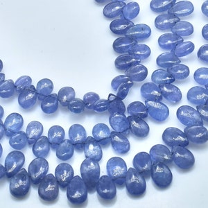Tanzanite Smooth Pear Shape Briolette Beads Good Quality Tanzanite Plain Pear 6.50 - 8mm long 7&quot;Strand .LT-186(P9