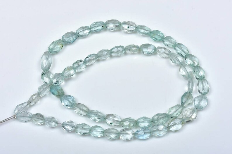 15 Strand..b649 Aquamarine Nuggets Christmas Sale Natural Aqumarine Faceted Oval Shape Beads 5\u00d76-6\u00d78mm