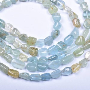 Natural Aquamarine Smooth Plain Nugget Beads , 7×9 - 8×10mm(aprx) , 8&quot;Strand....#b1343