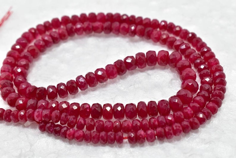 16 Strand..b1454 Gemstone 3-4mm Natural Ruby Smooth Plain Rondelle Beads AAA+ Quality