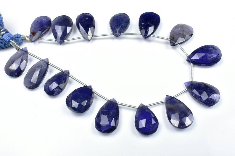 11\u00d716.50-12\u00d720mm 8Strand.#b349 Natural Iolite Faceted Pear shape Briolette Beads