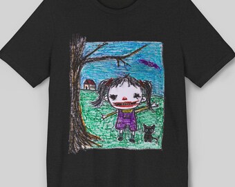 Creepy Cute TShirt, Weird Art T Shirt, Weirdcore Gifts, Bizarre Illustration Tee, Oil Pastel art