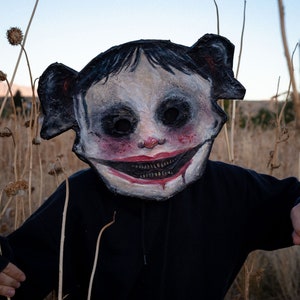 Scary mask, female halloween mask, handmade mask, creepy paper mache mask, Carnival, Costume, Masquerade, horror terror, creepy happy face