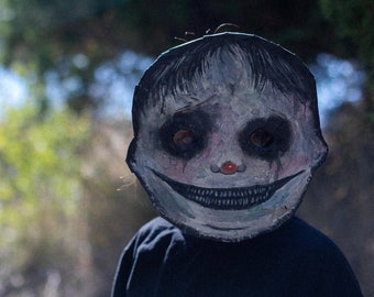 Scary mask, halloween mask, handmade mask, creepy paper mache mask, Carnival, Costume, Masquerade, horror terror, creepy happy face