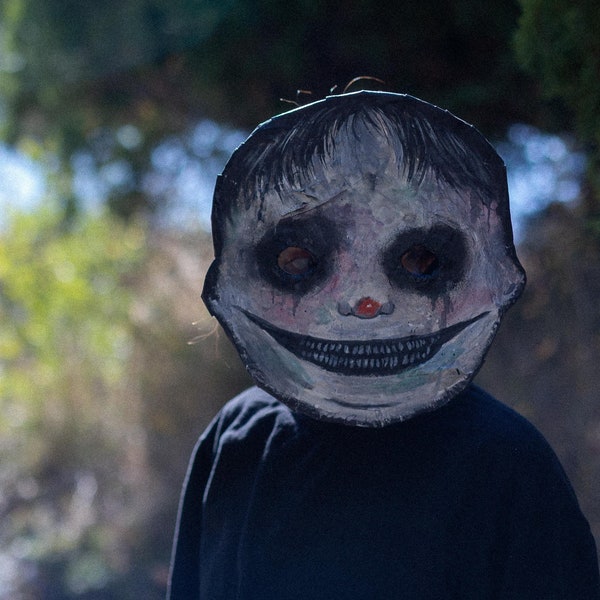 Scary mask, handmade mask, creepy paper mache mask, halloween mask, Carnival, Costume, Masquerade, horror terror, creepy happy face