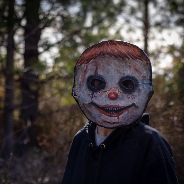 Masque de clown effrayant, masque fait main, masque effrayant en papier mâché, masque d'halloween, carnaval, costume, mascarade, terreur d'horreur