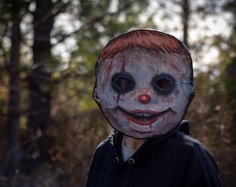 Scary clown mask, handmade mask, creepy paper mache mask, halloween mask, Carnival, Costume, Masquerade, horror terror
