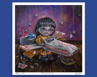 Pop Surrealism Painting Art Print, Oil Painting, Big Eyes Girl, whimsical art, Creepy cute, MArk Ryden inspired