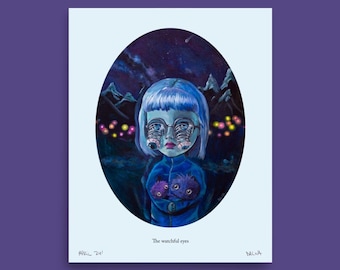 Stampa artistica di Big Eyes Girl: poster pop surrealista e stravagante