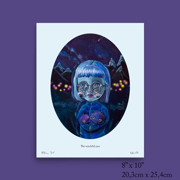 Big Eyes Girl Print, Whimsical Art Print, Pop Surrealism Painting Poster, surreal art, creepy cute, witch room decor