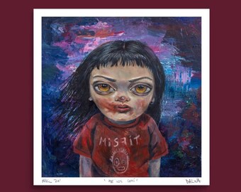 Vampire Girl, Pop Surrealism Art Print, Big Eyes Spooky Kid, Witchy Decor