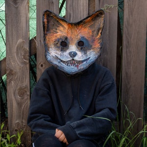 Maschera per bambini Red Fox, maschera per bambini fatta a mano in cartapesta, maschera per bambini inquietante, costume spettrale, maschere di animali di Halloween per bambini, terrore horror