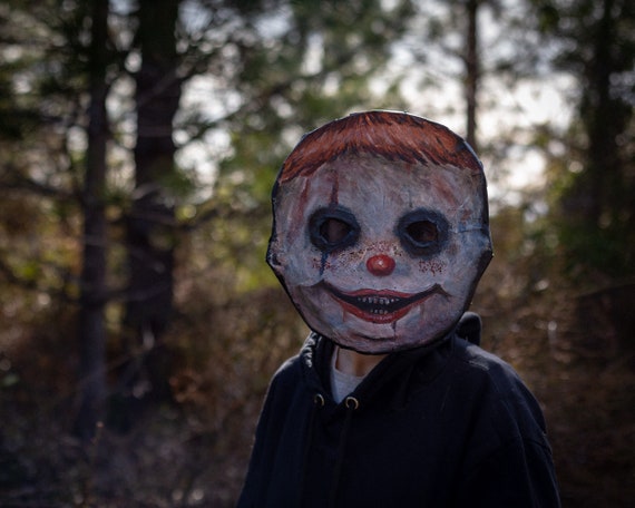 Creepy Clown Mask Paper Mache White Black Red Masks