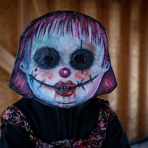 Scary clown mask female, handmade mask, creepy paper mache mask, halloween mask, Carnival, Costume, Masquerade, horror terror