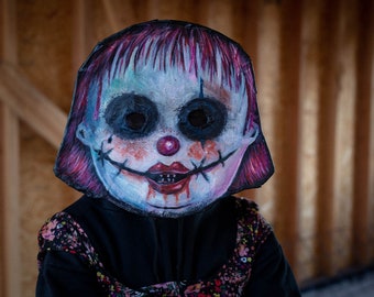 Scary clown mask female, handmade mask, creepy paper mache mask, halloween mask, Carnival, Costume, Masquerade, horror terror