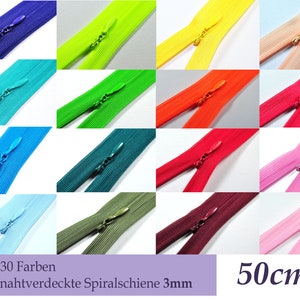 Reißverschluss Nahtverdeckt nicht teilbar Länge 50 cm Laufschiene 3mm über 40 Farben im Angebot Nahtverdeckter Reißverschluss nylon Bild 1