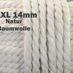 14mm Cotton Rope 10m Natural Cotton Rope 3 Strand Twisted Soft